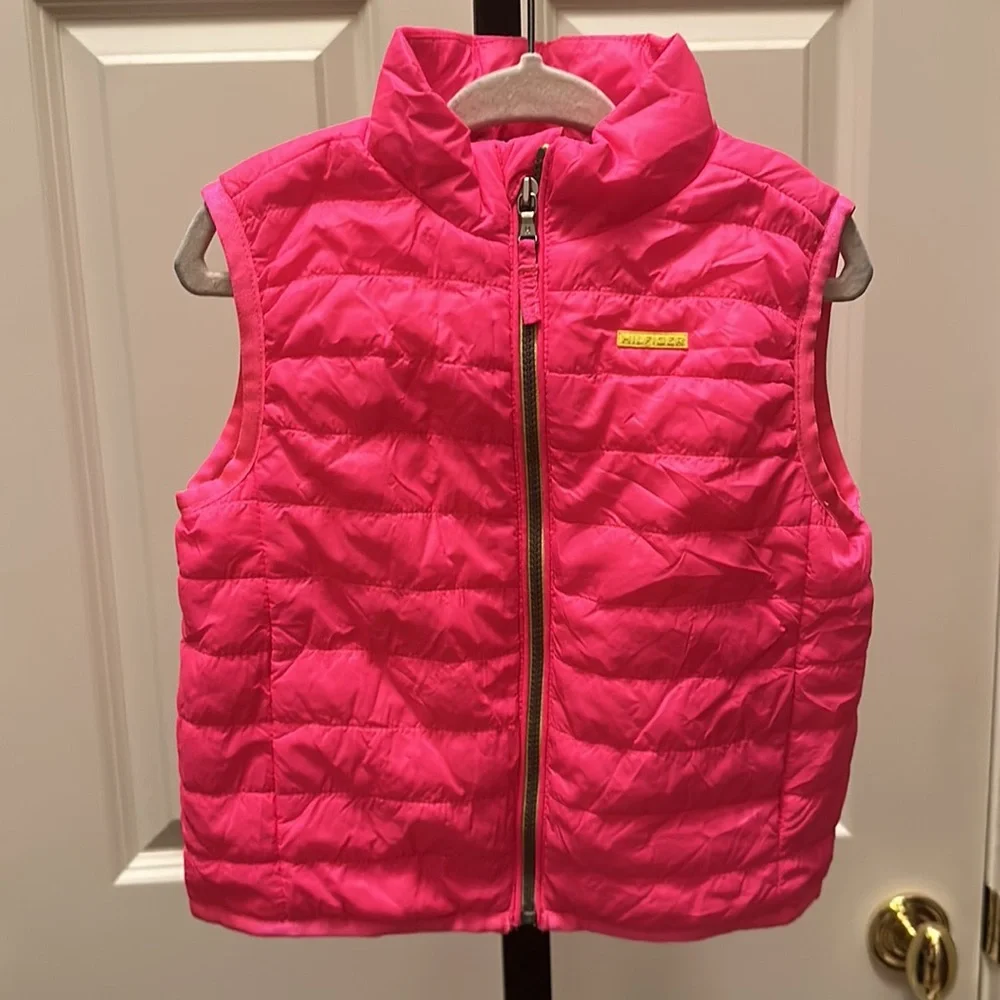TOMMY HILFIGER girls Vest Pink Polyester Puffer Sleeveless Full Zipper